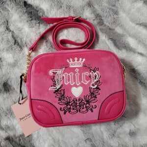 Juicy Couture Velour Heritage Crossbody Pink Flash